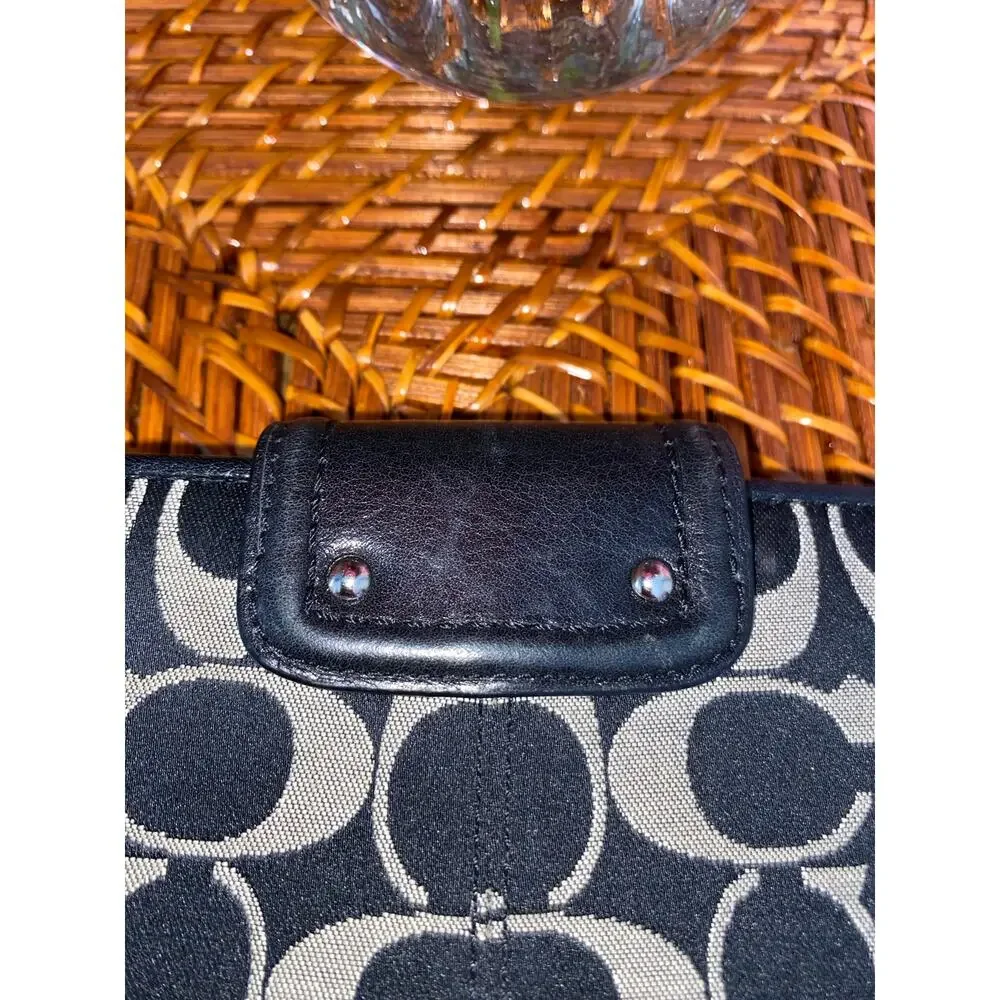 Coach Signature Canvas Black & Gray Flap Wallet Leather Trim - Picture 5 of 7